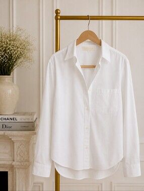 Zara White Oversize Button-Up Shirt | Classic Cotton Long Sleeve Collared Blouse